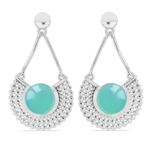 BUY NATURAL AQUA CHALCEDONY SINGLE STONE BRASS EARRINGS